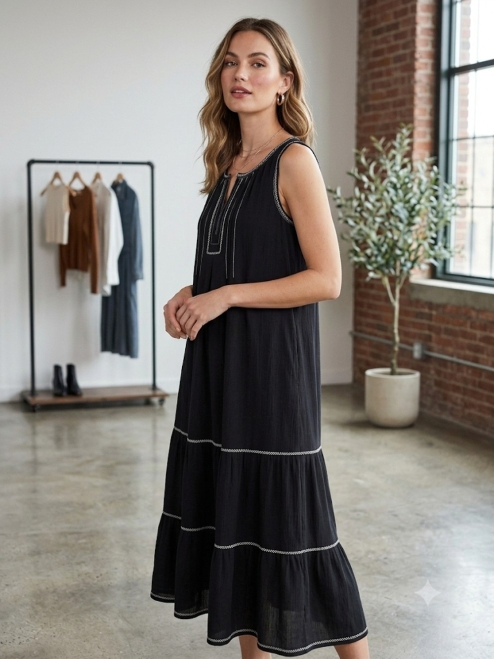 Max Studio Black Sleeveless Tiered Maxi Dress Retails $178